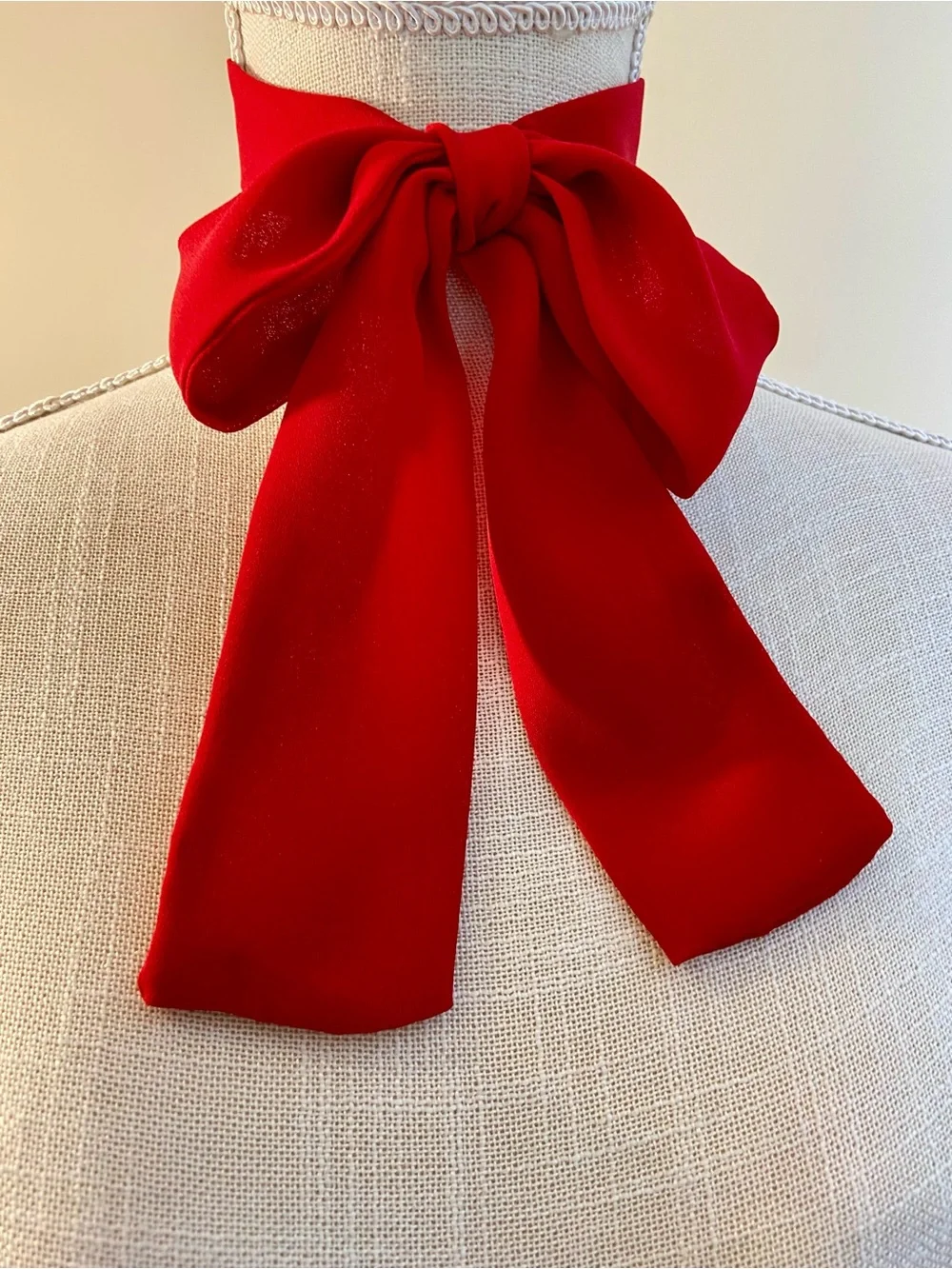Red Silk Twilly Long Skinny Scarf